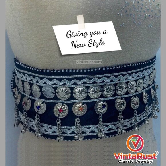 Vintage Afghan Belly Dance Belt: Tribal Boho Belt with Bells main image 11